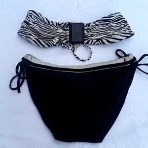 Black & white strapless bikini set